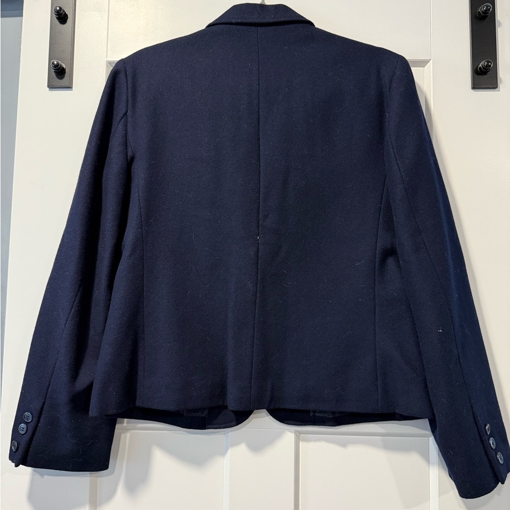 Vintage Cropped Navy Blue Ladies Wool Blazer Size 14 - Picture 2 of 2